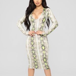 Worn Once • Snake Midi Dress • Neon Yellow